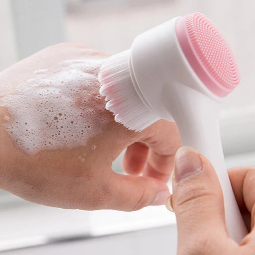1Pc 2-in-1 Facial Cleansing Brush Manual Silicone Double Sided Soft Face Wash Brush Bristles Exfoliator Skin Care